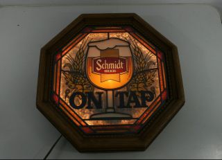 Vintage Schmidt Beer On Tap Light - Up Sign Bar Tavern Advertising