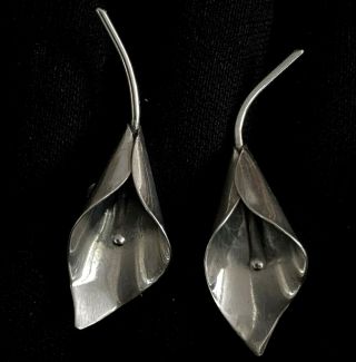 Vintage Estate Sterling Silver Calla Lily Screw Back Earrings 1 3/8 " X 7/16 "