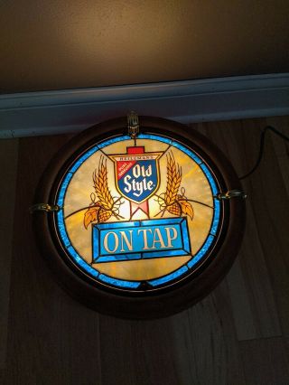 Heilemans Old Style On Tap Beer Lighted Bar Sign Faux Stained Glass