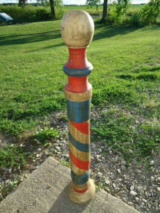 Old Vintage Antique 1940s Painted Red White Blue Wooden Tall 41 " Barber Pole