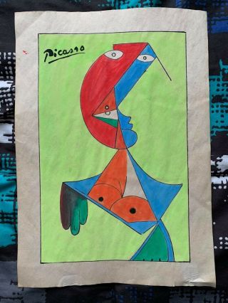 Vintage & Rare Pablo Picasso Drawing On Paper Signer & Stamped Measures :20/30cm