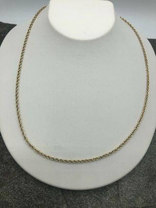 Vintage Designer Ma 10kt Yellow Gold Rope Necklace Chain - 18” Long - 2 Mm Wide