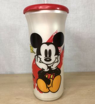 Disney Mickey Mouse Coca Cola Coke Whirley Water Bottle Straw And Lid 32 Oz