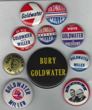 10 Different Barry Goldwater For President Campaign Pins