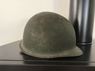 Vintage American Green Metal Military Helmet With Adjustable Chin Strap 8760