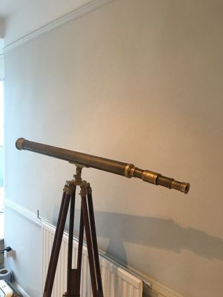 Brass Antique Telescope On Tripod