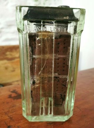 Vintage Glass Battery Jar With Lid - Exide - Acid Level With Internal Electrode (d