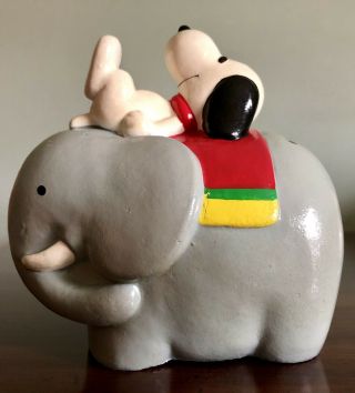 Vintage 1970’s Determined Peanuts Snoopy Composition Snoopy On Elephant Bank