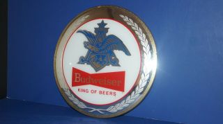 Vintage 13 " Budweiser King Of Beers Anheuser Busch Concave Mirror Bar Wall Sign