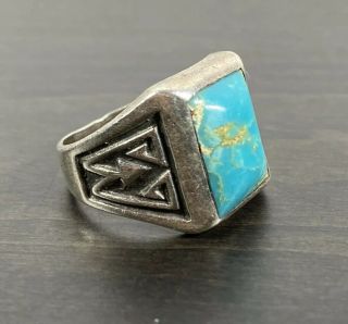 Vintage 1930 ' s Bell Trading Post Sterling Fred Harvey Era Turquoise Ring Size 7 2