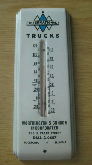Vintage International Trucks Advertising Thermometer Sign Rockford Illinois