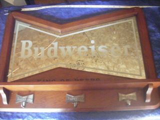 Budweiser Large Anheuser Busch Bar Mirror Sign Key Rack Coat Tie Bud Man Cave