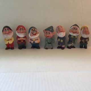 Vintage Walt Disney Snow White 7 Seven Dwarves Vinyl Rubber Set (squeaks)