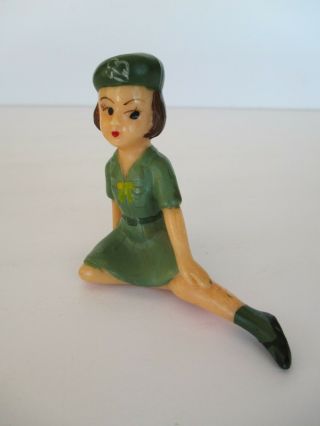 Vintage Wilton Girl Scout Plastic Girl Cake Topper Figurine Green Uniform