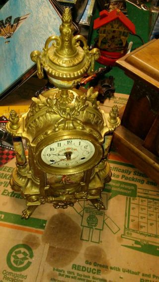 Signed,  Vintage Imperial Mantle Clock.  Porcelain And Brass