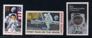 Apollo 11 - First Moon Landing - 3 U.  S.  Stamps - 1969 1994 2019 -