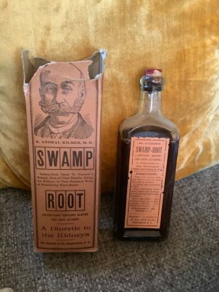 Vintage Swamp Root Quack Cure Medicine Bottle Box Dr.  Kilmer