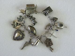 Vintage Sterling Silver 7 " Figural Charm Bracelet With 17 Charms 51.  4 Grams