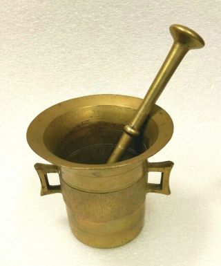 Vintage Brass Apothecary Mortar & Pestle,  Square Handle,  Double Ended Pestle