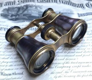Antique 19th C.  Le Mieux Mother Of Pearl & Brass Paris Opera Glasses Binoculars