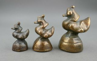 Fine Antique Set 3 Cast Bronze Gold Gilt Apothecary Asian Chinese Bird Weight