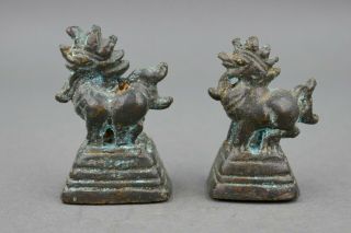 Fine Antique Pair Cast Bronze Gold Gilt Apothecary Asian Chinese Bird Weight 4