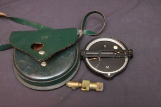 Vintage Keuffel & Esser Vernier Surveyors Transit Compass W/ Green Case & Mount