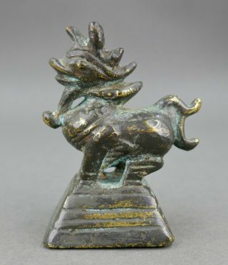 Fine Antique Cast Bronze Gold Gilt Apothecary Asian Chinese Bird Weight 1