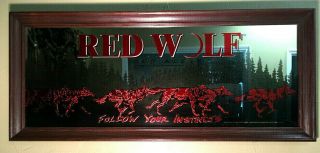 Vintage Red Wolf Red Ale Framed Mirror Bar Sign 1995 Anheuser Busch