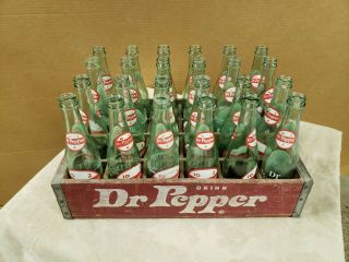 Vintage Wooden Dr Pepper Soda Pop Bottle Crate & (24) 10oz Bottles 1960