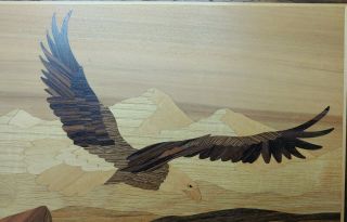 Old Vintage Hudson River Inlay Soaring Eagles Marquetry Inlaid Wood Wall Hanging 3