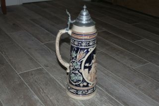 Large Vintage German Germany Lidded Beer Stein 2049 - 17 " Tall 3l 13