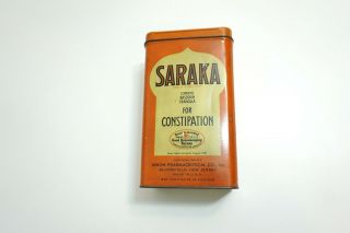 Antique Saraka For Constipation By Union Pharmaceutical 1 1/2 Pound Tin Empty