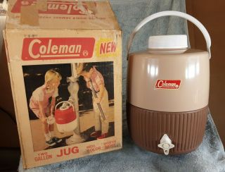 Xlnt W/ Orig Box - Vintage Coleman Brown Tan 2 Gallon Jug Thermos Cooler -