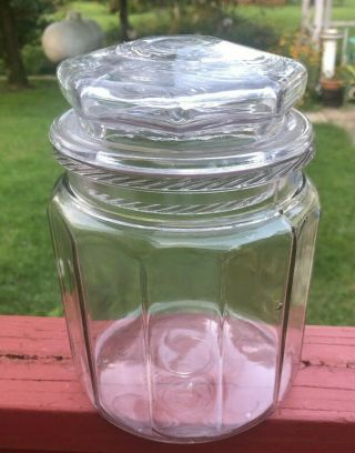 Vintage Antique Large Apothecary 12 Panel Glass Jar Canister And Lid