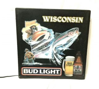Bud Light Trout Fishing Snowmobiling Lighted Beer Sign Wisconsin Budweiser