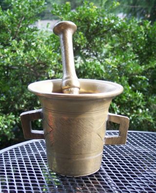 Antique,  Vintage Solid Brass,  Heavy,  Mortar And Pestle