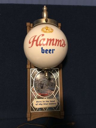 Vintage Hamm ' s Beer Wall Sconce Globe Lighted Sign Display Red Canoe 3