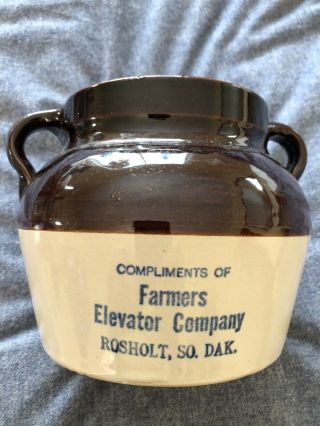 Vintage Red Wing Bean Pot/lid Farmers Elevator Co Rosholt So Dak Advertising