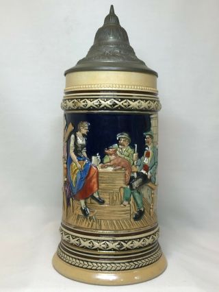 Marzi Remi German Beer Stein Pewter Lidded Hunters With Fox 240 Full Color