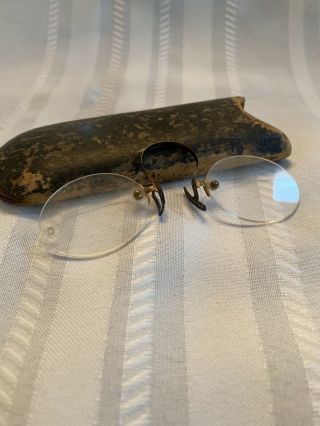 Antique Pince - Nez Glasses With Case.