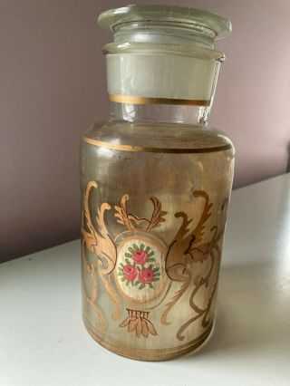 Vintage Hand Painted Apothecary Jar With Ground Glass Stopper.