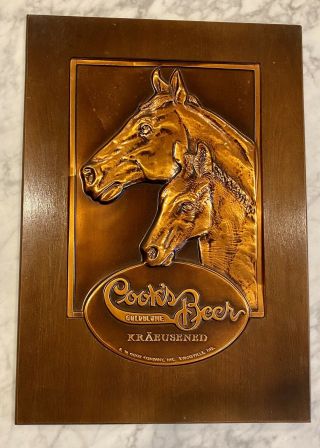 Vintage Cooks Goldblume Beer Copper Double Horse Head Sign Kraeusened Evansville