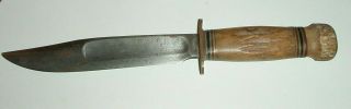 Vintage Fixed Blade Hunting Knife With Stag Horn Handle Well Made