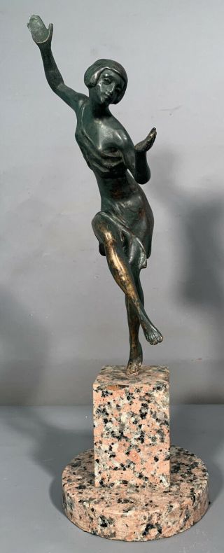 18 " Vintage Art Deco Type Bronze Figural Lady Dancer Old Sculpture Parlor Statue