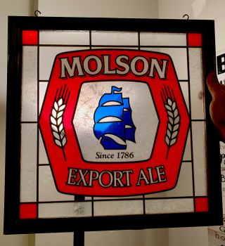 Vintage Molson Export Ale Since 1786 Framed Faux Stained Glass Beer Sign 16 " X16 "