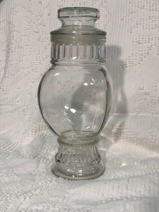 Vintage Dakota Tiffin Apothecary Jar Candy Glass Jar Pharmacy Drugstore Lid 9.  5 "