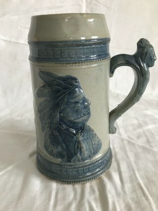 Antique Old Sleepy Eye Tankard,  In Blue And Gray Stoneware.
