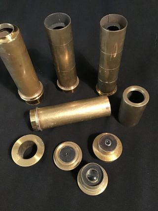 Miscellaneous Antique Brass Microscope Lenses And Tubes