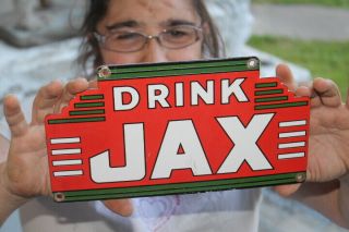 Drink Jax Beer Bar Tavern Gas Oil Porcelain Metal Sign